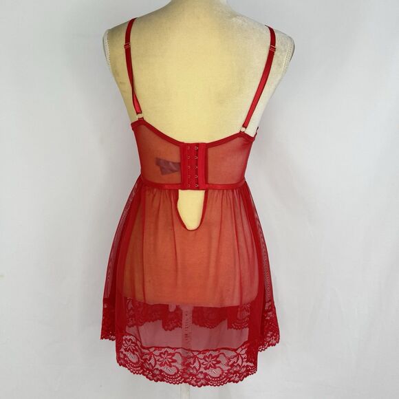Daisy Fuentes Babydoll Red Chiffon Lace Size M Lingerie Festival Slip Dress Sexy - Picture 2 of 16